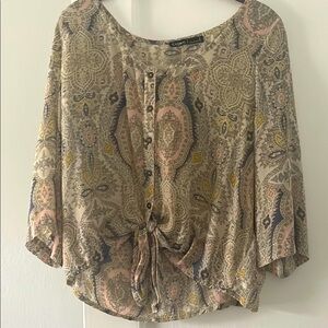 Gypsy 05 Sill Bell Sleeve Blouse with Tie Front